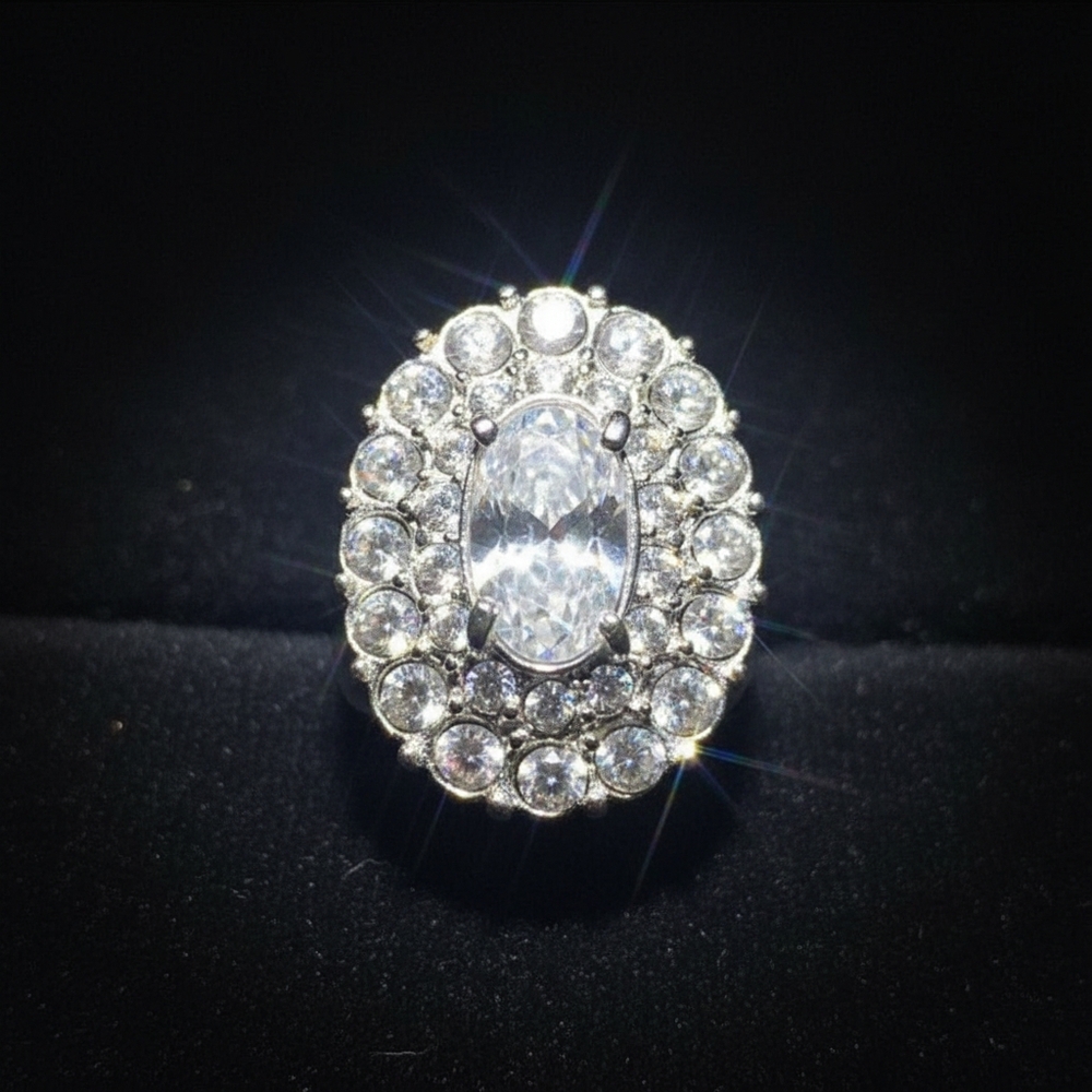 Simulated White Diamond & White Austrian Crystal Stainless Steel Ring TGW 1.5CTS